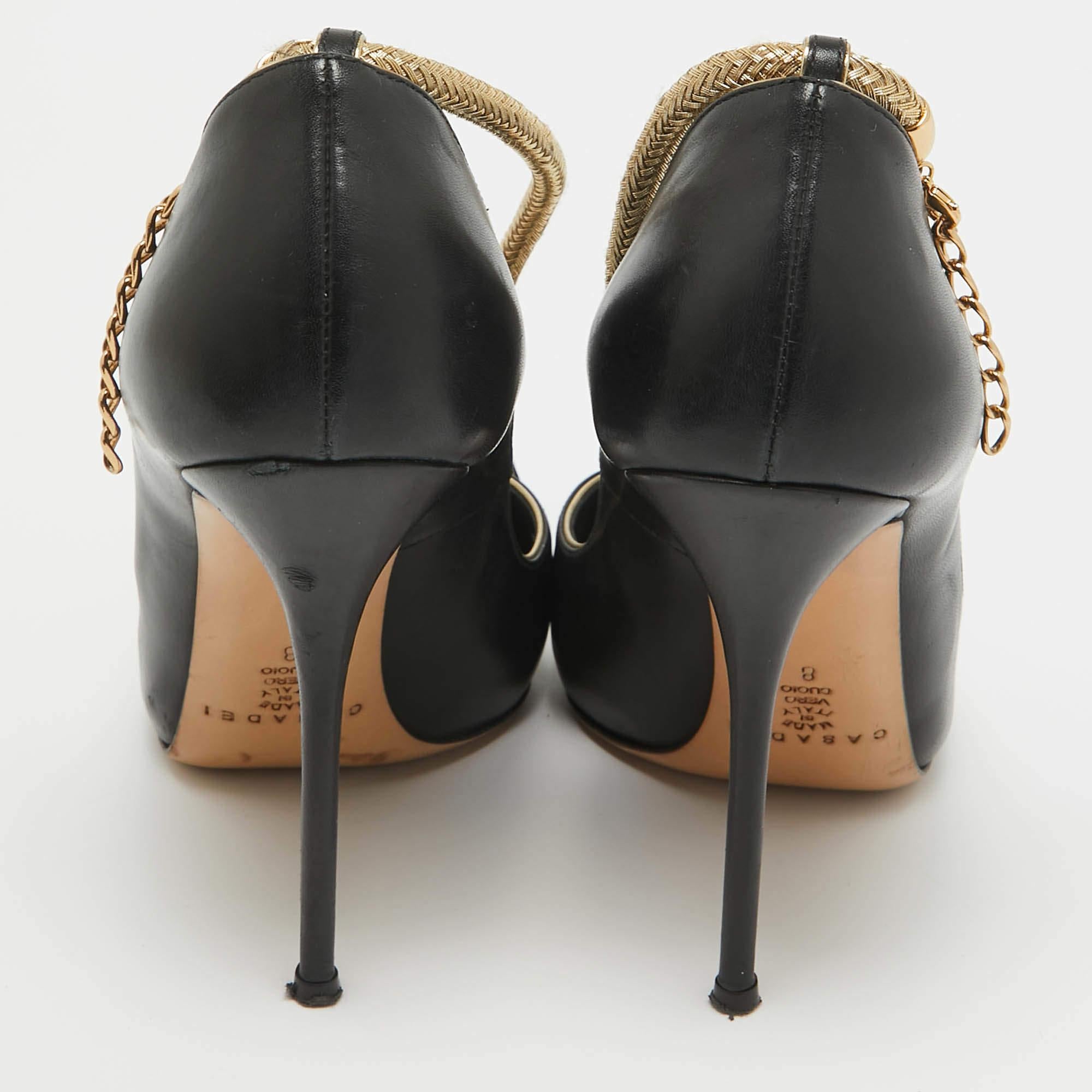 Casadei Black/Gold Leather Pumps Size 38 For Sale 1