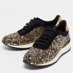 Casadei Black/Gold Suede and Leather Studded Low Top Sneakers Size 37