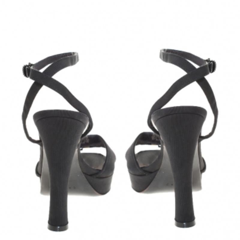 Casadei Black Grosgrain Crystal Embellished Platform Ankle Strap Sandals Size 37 Pour femmes en vente