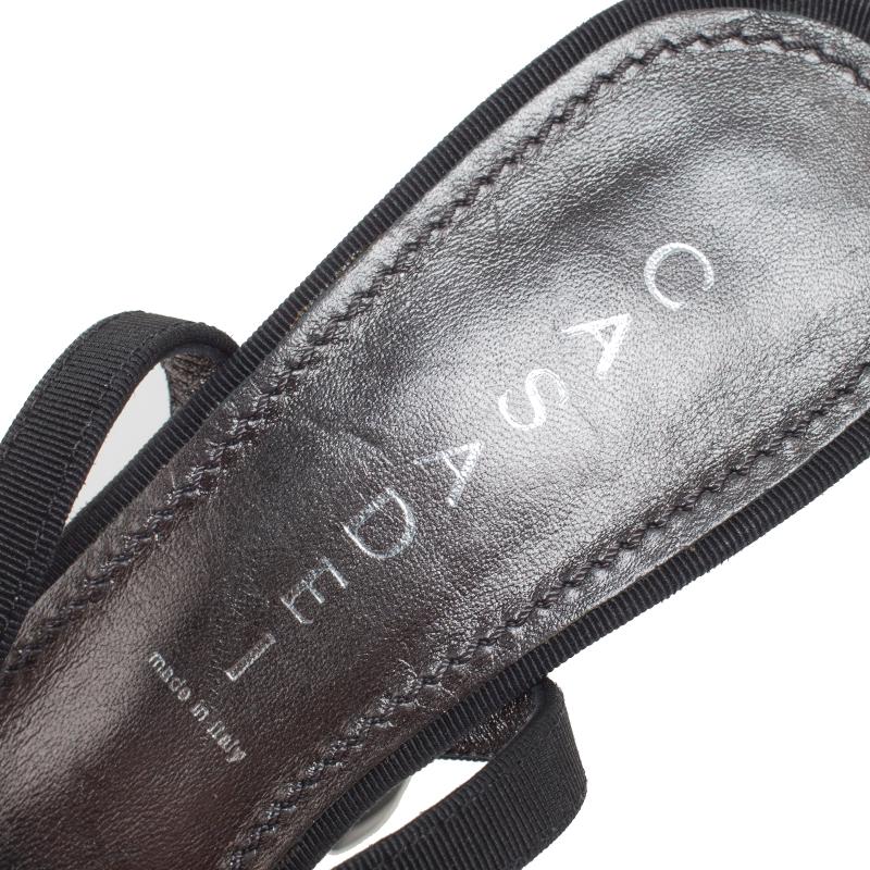 Casadei Black Grosgrain Crystal Embellished Platform Ankle Strap Sandals Size 37 For Sale 1