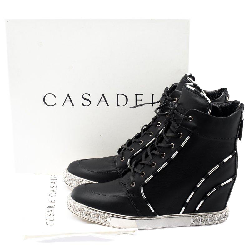 Casadei Black Leather Chain Detail Wedge Sneakers Size 41 3
