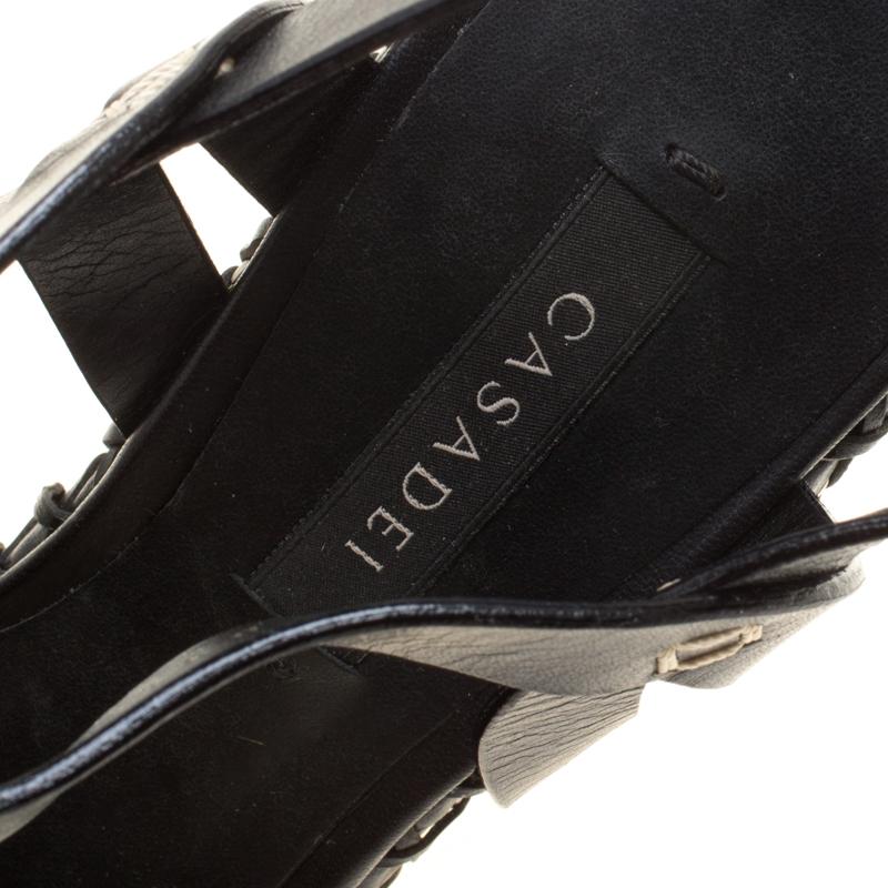 Casadei Black Leather Cork Wedge T Strap Sandals Size 35 2
