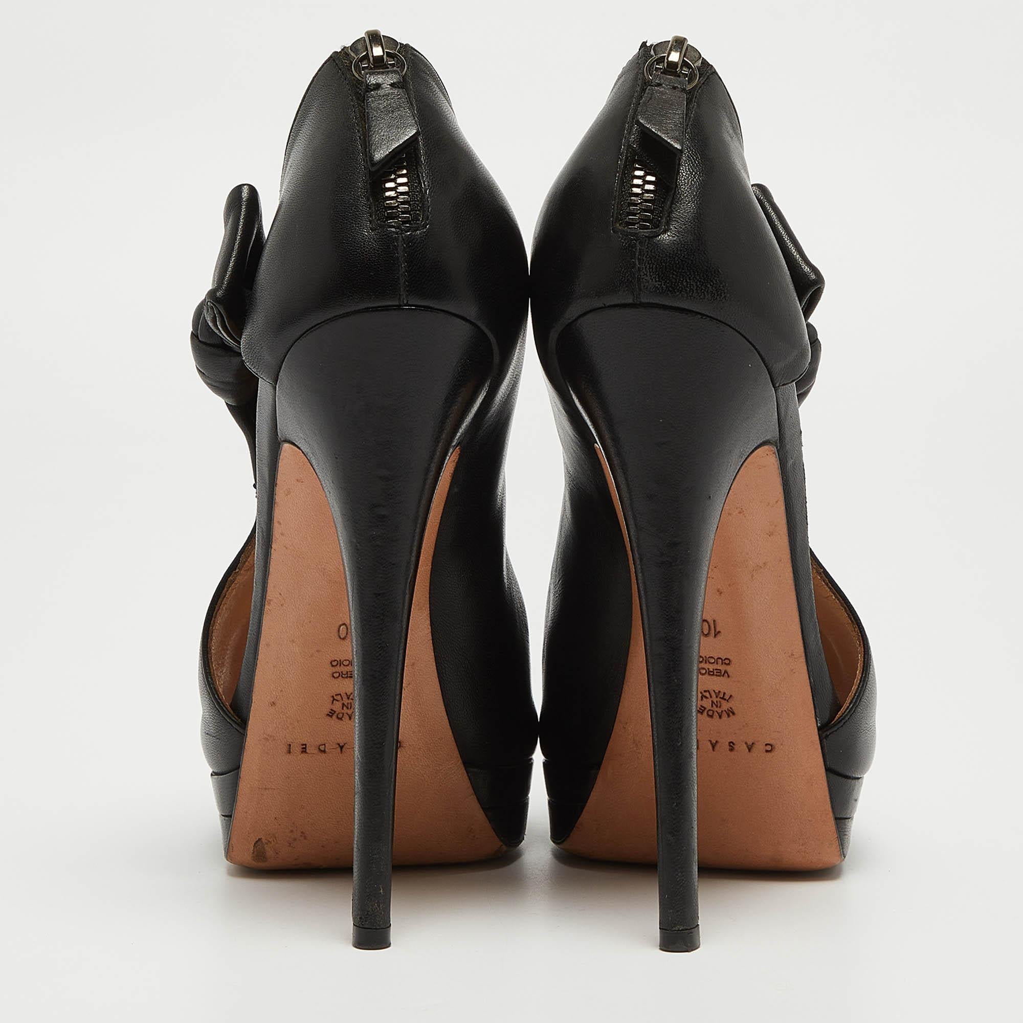 Casadei Black Leather Cutout Peep Toe Platform Booties Size 40 For Sale 1