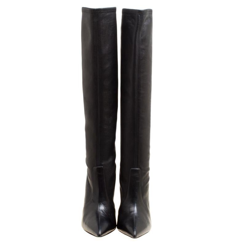 Creations as fashionable as this pair of knee high boots from Casadei deserves to be in every woman's closet. They've been created from leather and designed with pointed toes and 11.5 cm heels that are sculpted to perfection.

Includes: Original