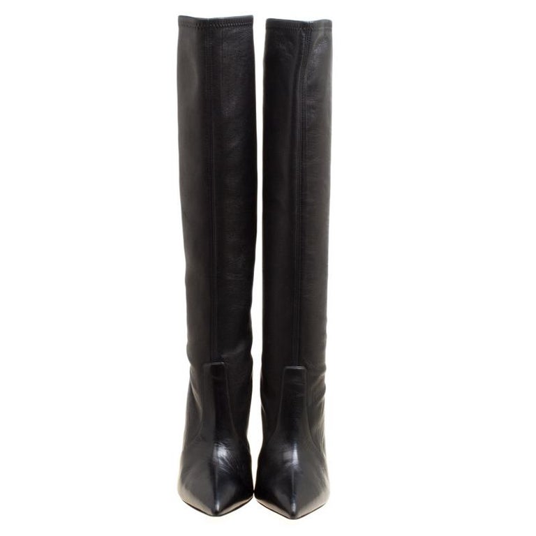 Casadei Black Leather Pointed Toe Knee Length Boots Size 40 For Sale at ...