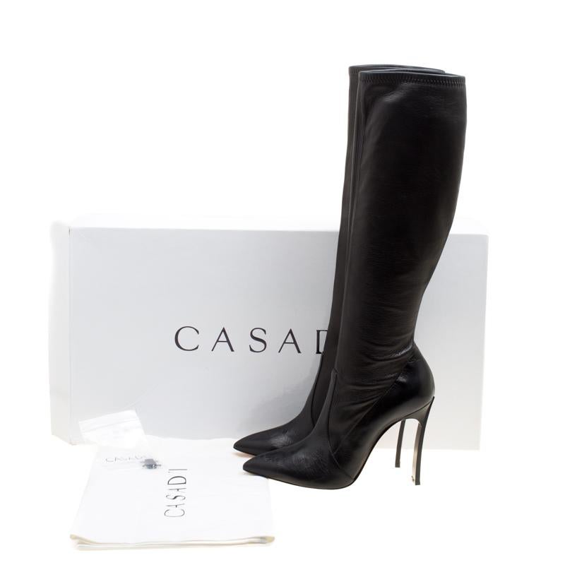 Casadei Black Leather Pointed Toe Knee Length Boots Size 40 3