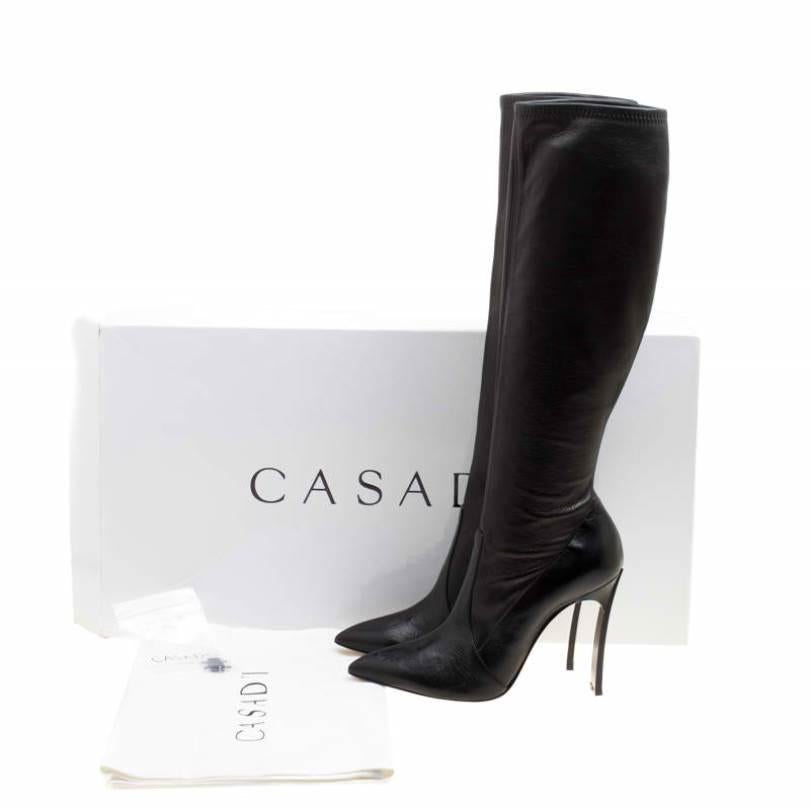 Casadei Black Leather Pointed Toe Knee Length Boots Size 40 4