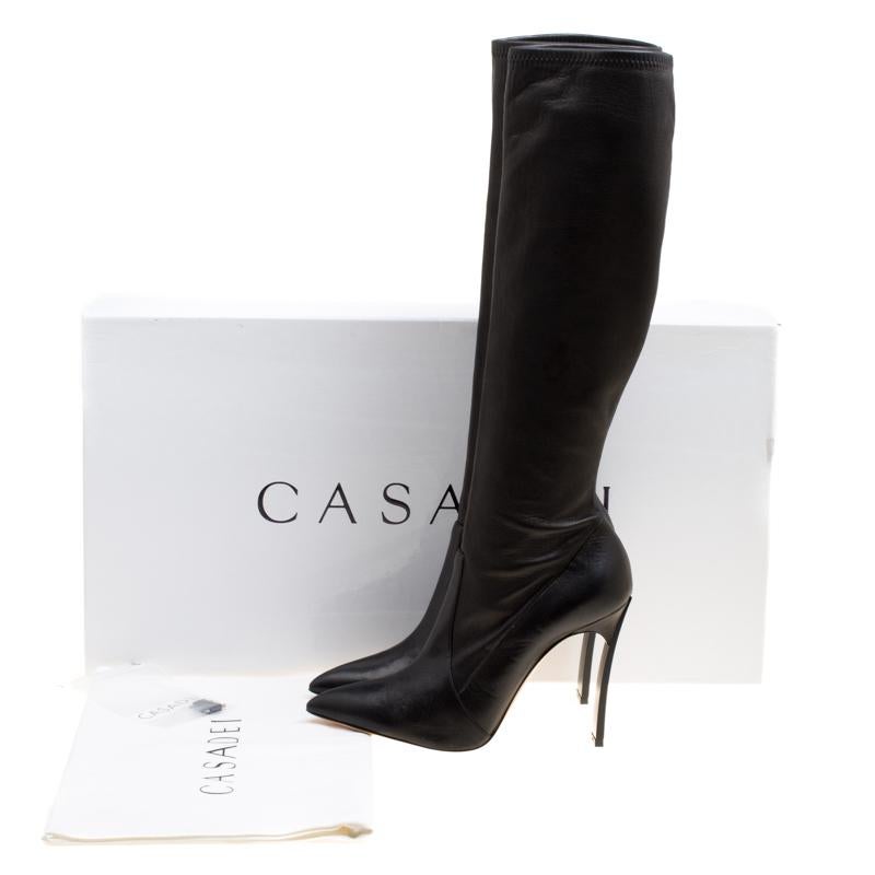 Casadei Black Leather Pointed Toe Knee Length Boots Size 41 4