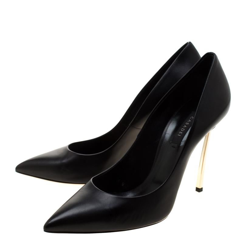 Women's Casadei Black Leather Pointed Toe Pumps Size 40