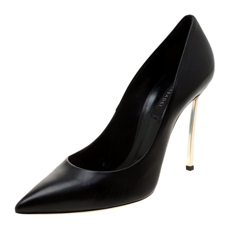 Casadei Black Leather Pointed Toe Pumps Size 40