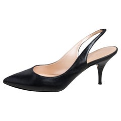 Casadei Black Leather Pointed Toe Slingback Pumps Size 35.5