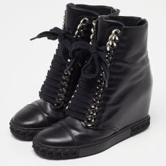 Casadei Black Leather Wedge High Top Ankle Booties Size 36.5
