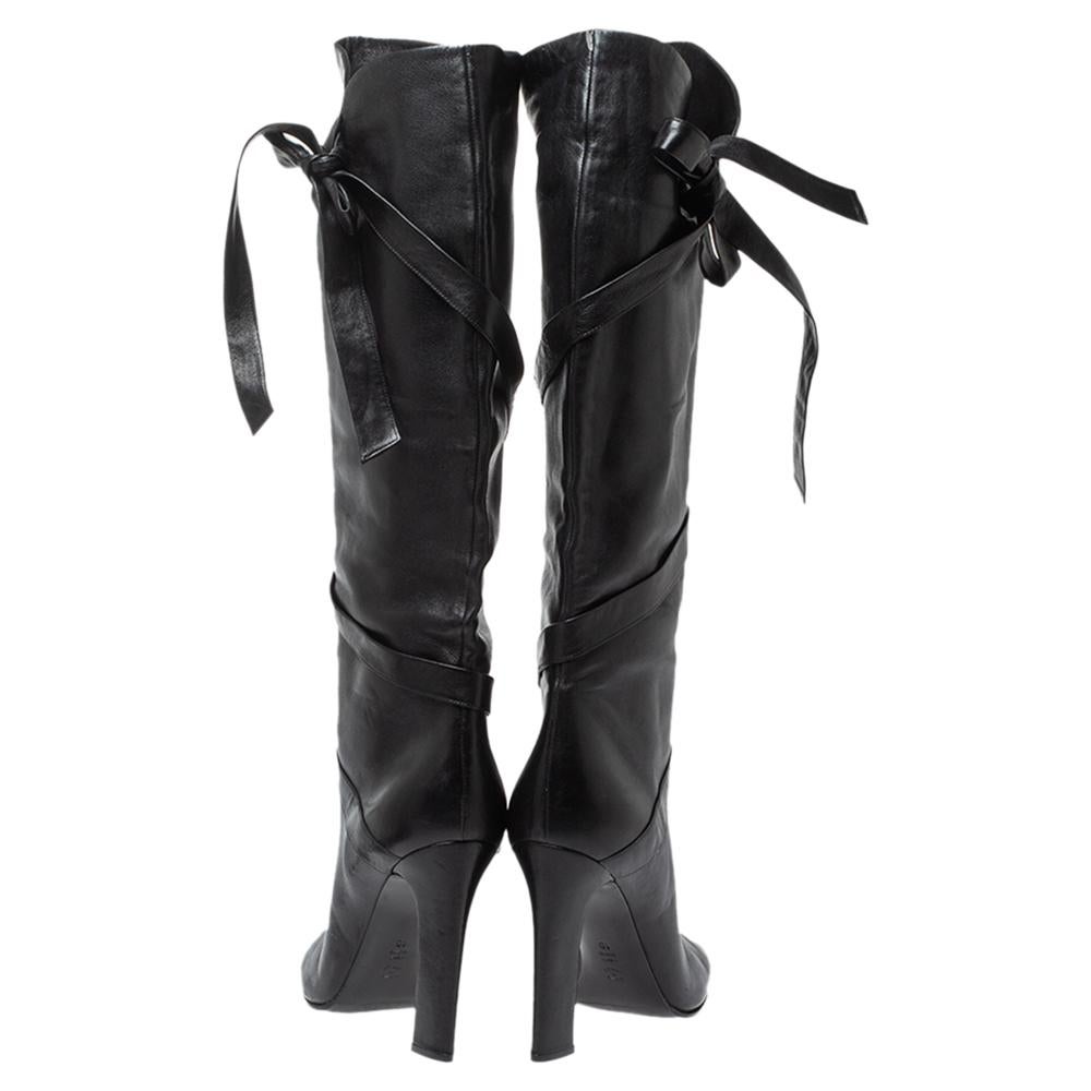 Casadei Black Leather Wrap Strap Knee High Boots Size 40 In Good Condition In Dubai, Al Qouz 2