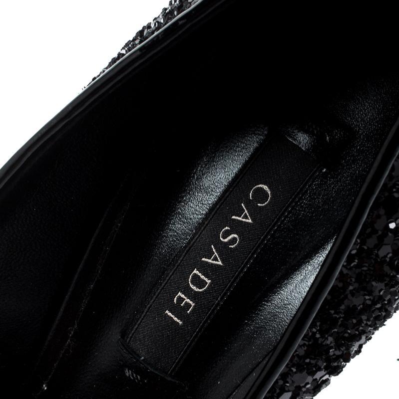 Casadei Schwarze Metallic Glitter Pumps mit spitzer Zehe 38 3