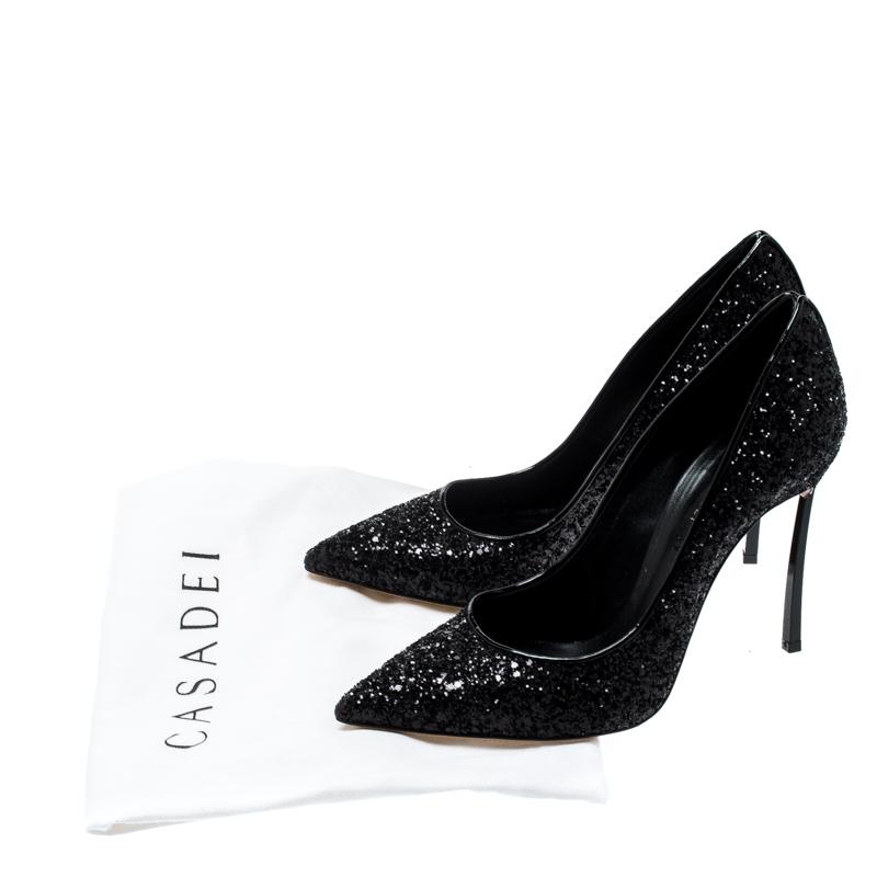 Casadei Schwarze Metallic Glitter Pumps mit spitzer Zehe 38 4