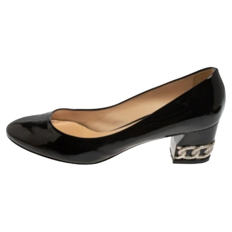 Casadei Black Patent Leather Block Heel  Pumps Size 39 For Sale