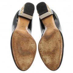 Casadei Black Patent Leather Chain Embellished Block Heel Pumps Size 37