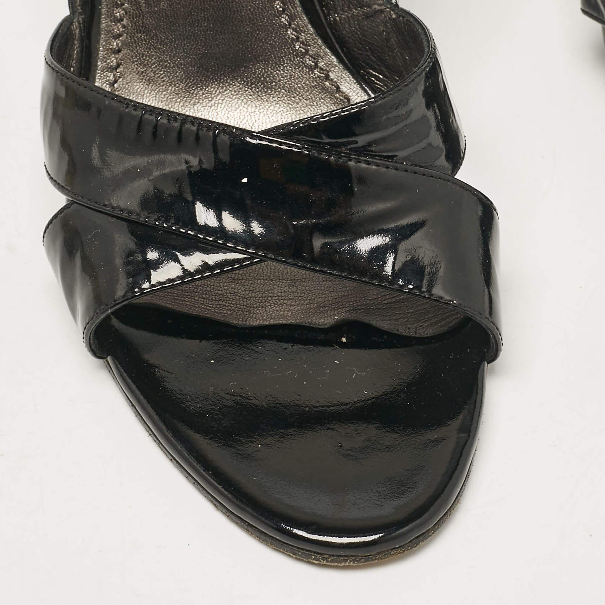 Casadei Black Patent Leather Crystal Embellished Heel Open Toe Pumps Size 38 For Sale 3