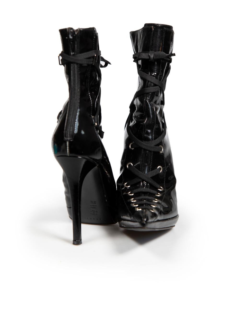 Casadei Black Patent Leather Lace-Up Ankle Boots Size US 8.5 In Good Condition For Sale In London, GB
