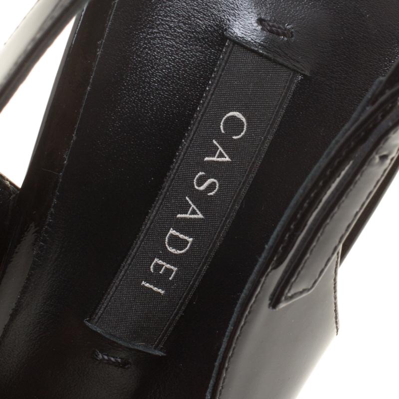 Casadei Black Patent Leather Peep Toe Platform Slingback Sandals Size 38.5 3
