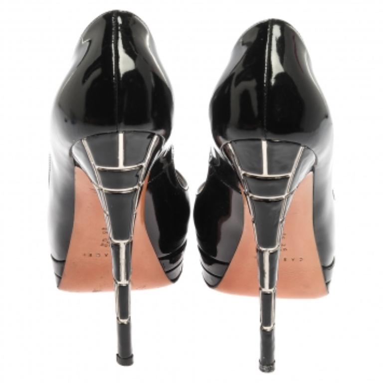 Casadei Black Patent Leather Platform Peep Toe Pumps Size 40 For Sale 1
