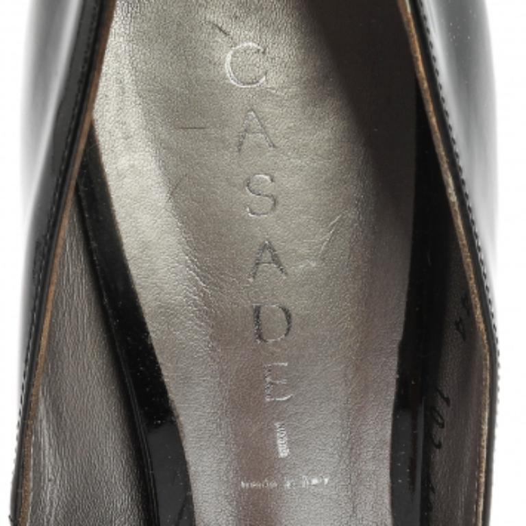 Casadei Black Patent Leather Platform Peep Toe Pumps Size 40 For Sale 3