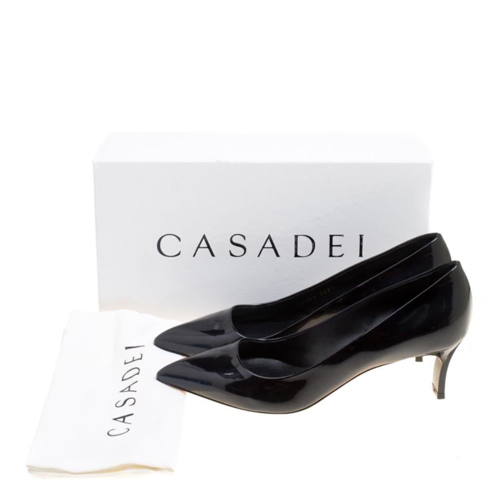 Casadei Black Patent Leather Pointed Toe Pumps Size 39 4