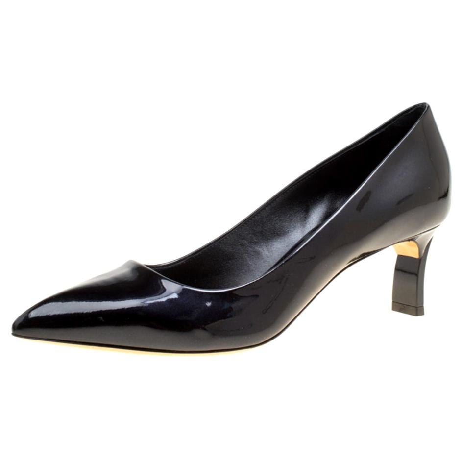 Casadei Black Patent Leather Pointed Toe Pumps Size 39