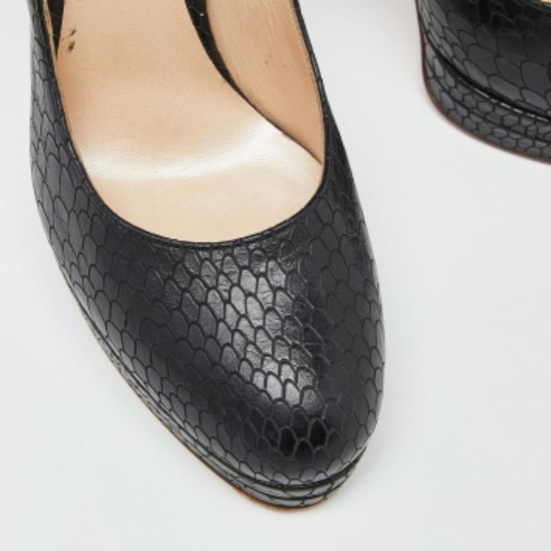 Women's Casadei Black Python Embossed Leather Platform Pumps Size 36.5 For Sale