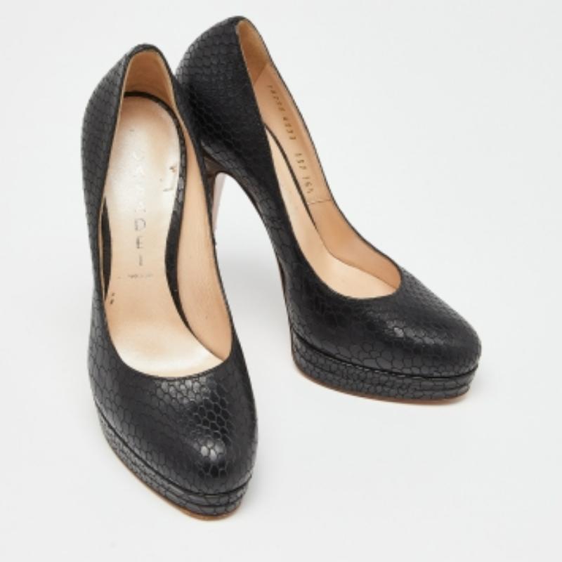 Casadei Black Python Embossed Leather Platform Pumps Size 36.5 For Sale 1