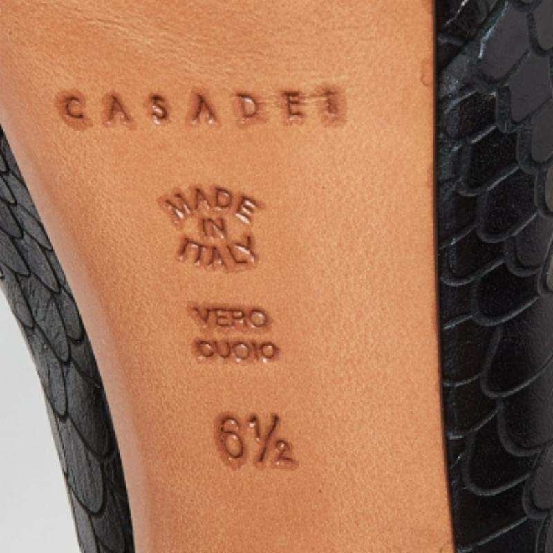 Casadei Black Python Embossed Leather Platform Pumps Size 36.5 For Sale 4