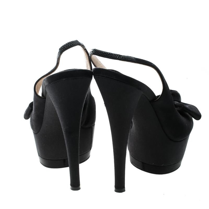 Casadei Black Satin Peep Toe Slingback Sandals Size 37 1