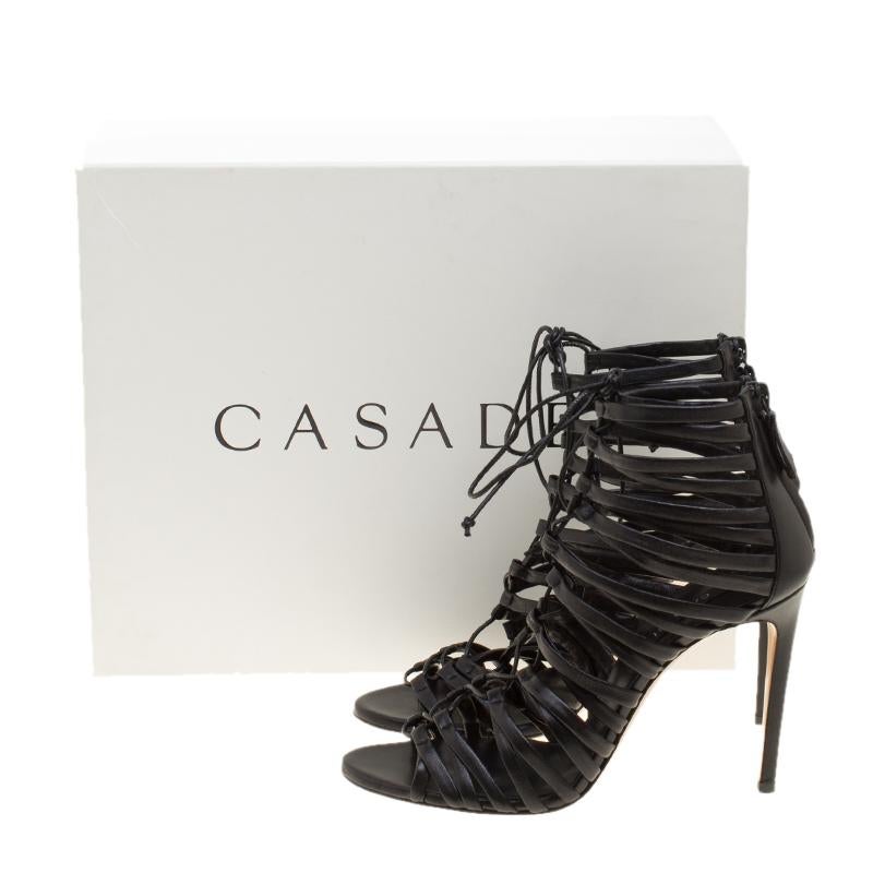 Casadei Black Strappy Leather Lace Up Gladiator Sandals Size 37.5 3