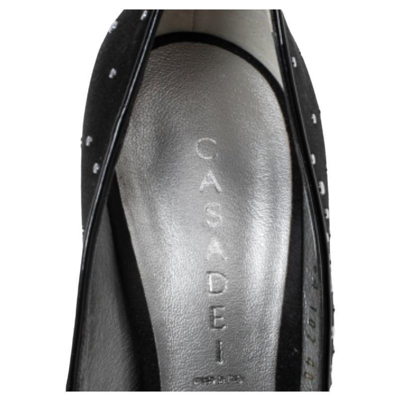 Casadei Black Studded Satin Peep-Toe Platform Pumps Size 40.5 For Sale 1