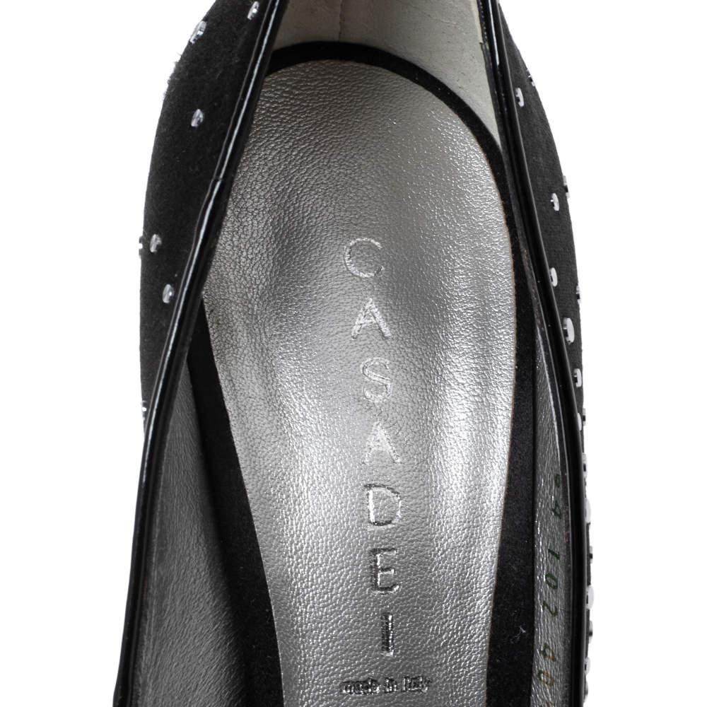 Casadei - Décolleté con zeppa in raso nero con borchie - misura 40,5 2