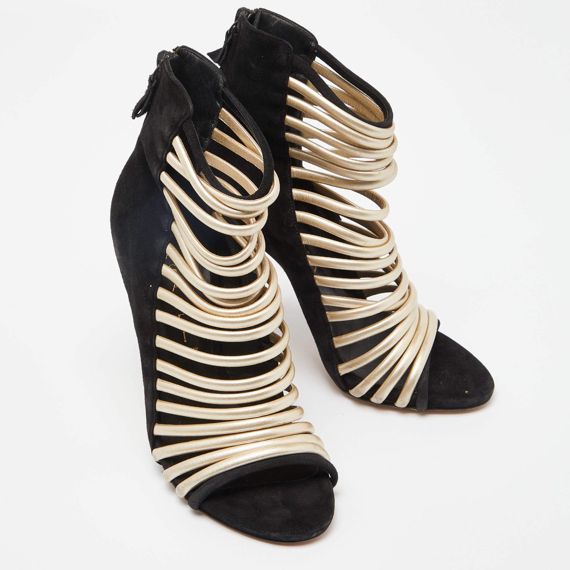 Women's Casadei Black Suede and Leather Strappy Zip Sandals Size 37 For Sale