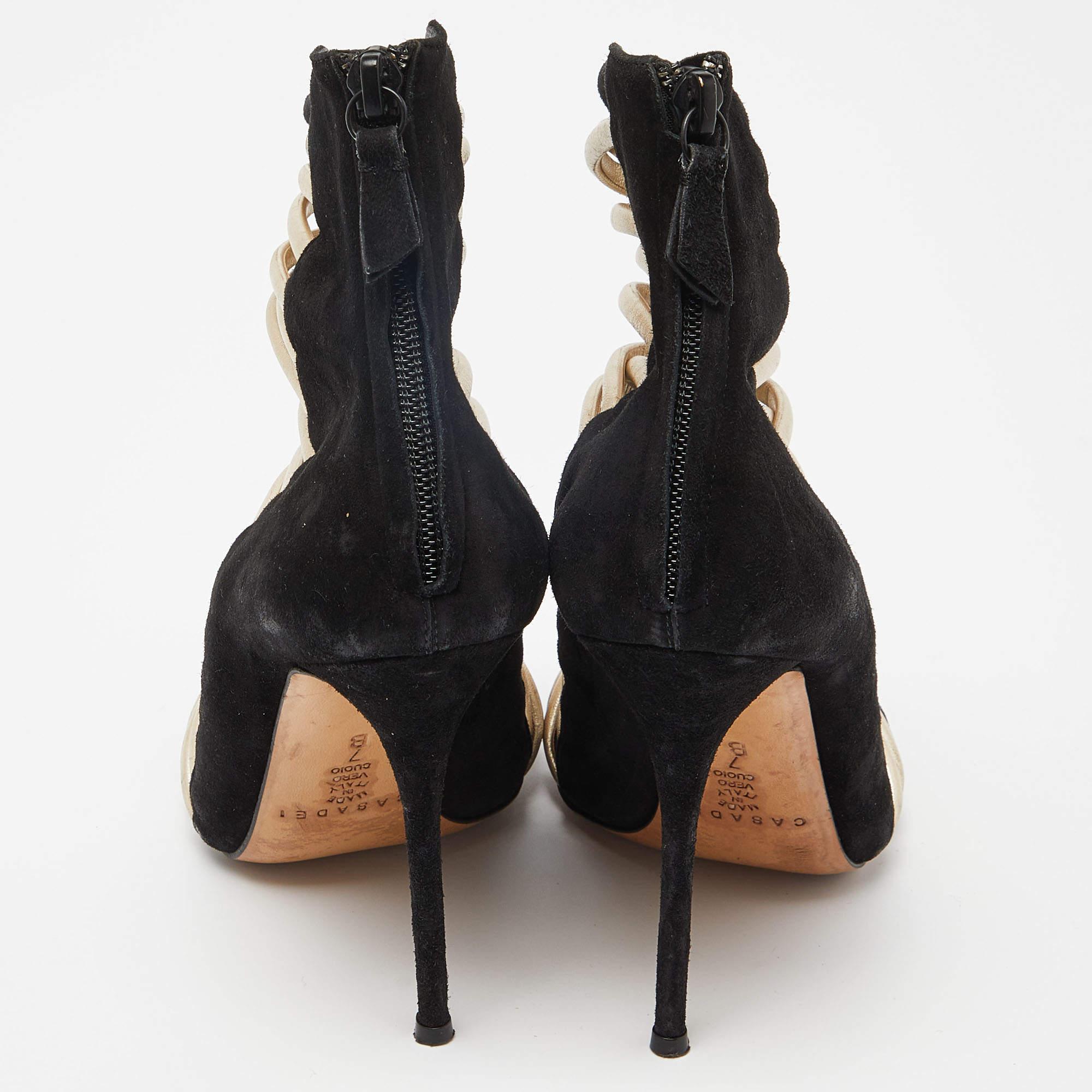 Casadei Black Suede and Leather Strappy Zip Sandals Size 37 For Sale 1