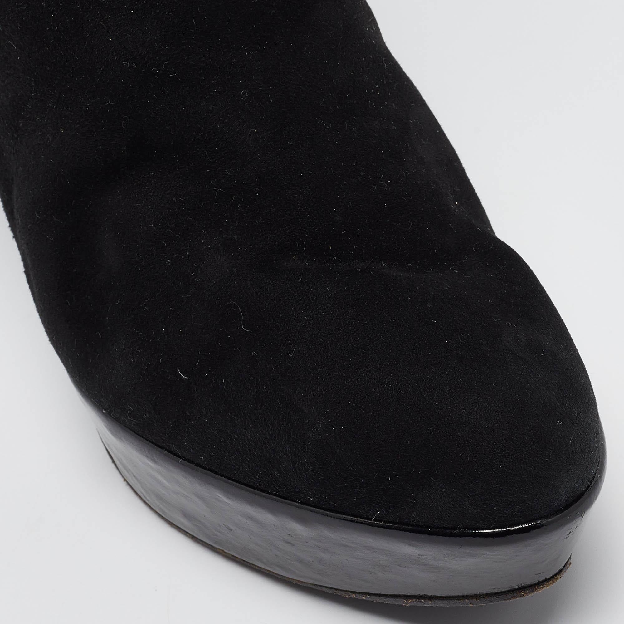 Casadei Black Suede Buckle Chain Embellished Platform Ankle Boots Size 38 For Sale 3