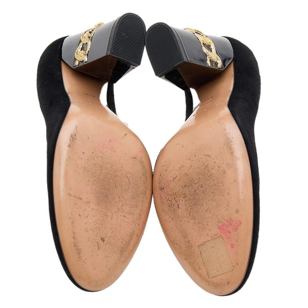 Casadei Black Suede Chain Block Heel Round Toe Pumps Size 38.5 For Sale 3