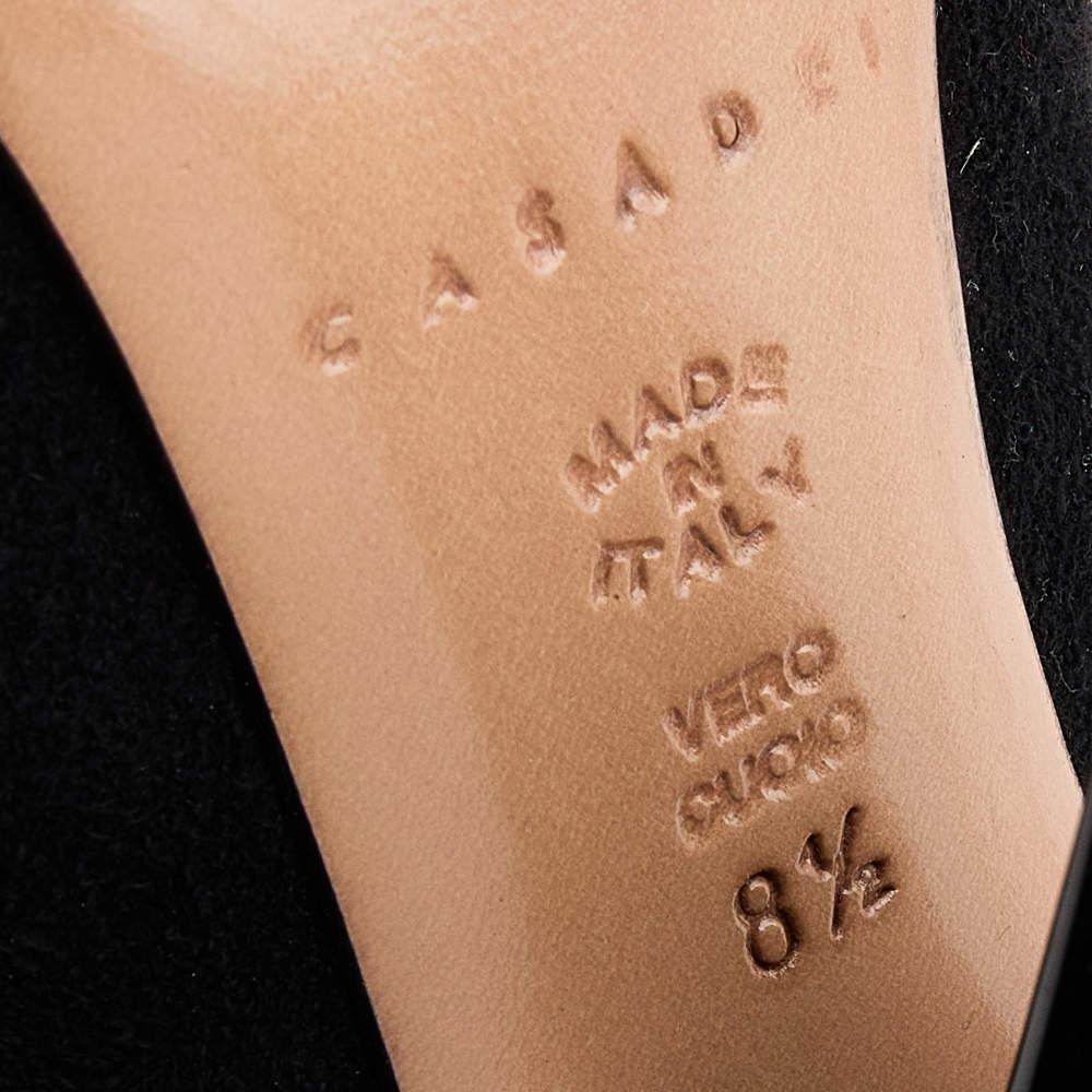 Casadei Black Suede Chain Block Heel Round Toe Pumps Size 38.5 For Sale 4