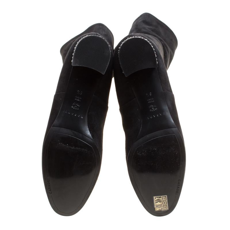 Casadei Black Suede Crystal Embellished Heel Over The Knee Boots Size 38.5 1