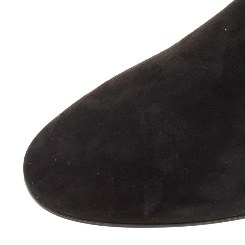Casadei Black Suede Crystal Embellished Heel Over The Knee Boots Size 38.5 2