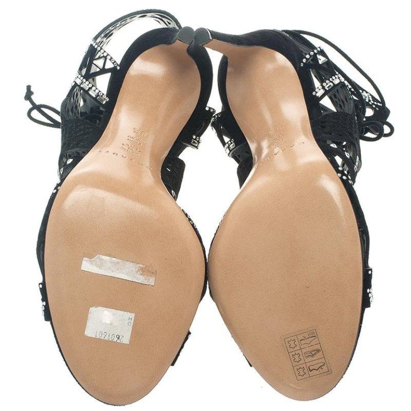 Casadei Black Suede Crystal Embellished Strappy Sandals Size 41.5 2
