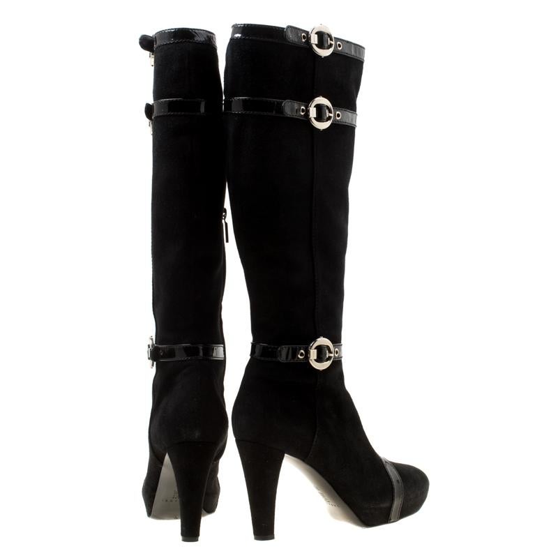 Casadei Black Suede Knee Length Boots Size 38.5 In Good Condition In Dubai, Al Qouz 2