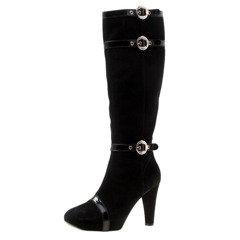 Casadei Black Suede Knee Length Boots Size 38.5 3