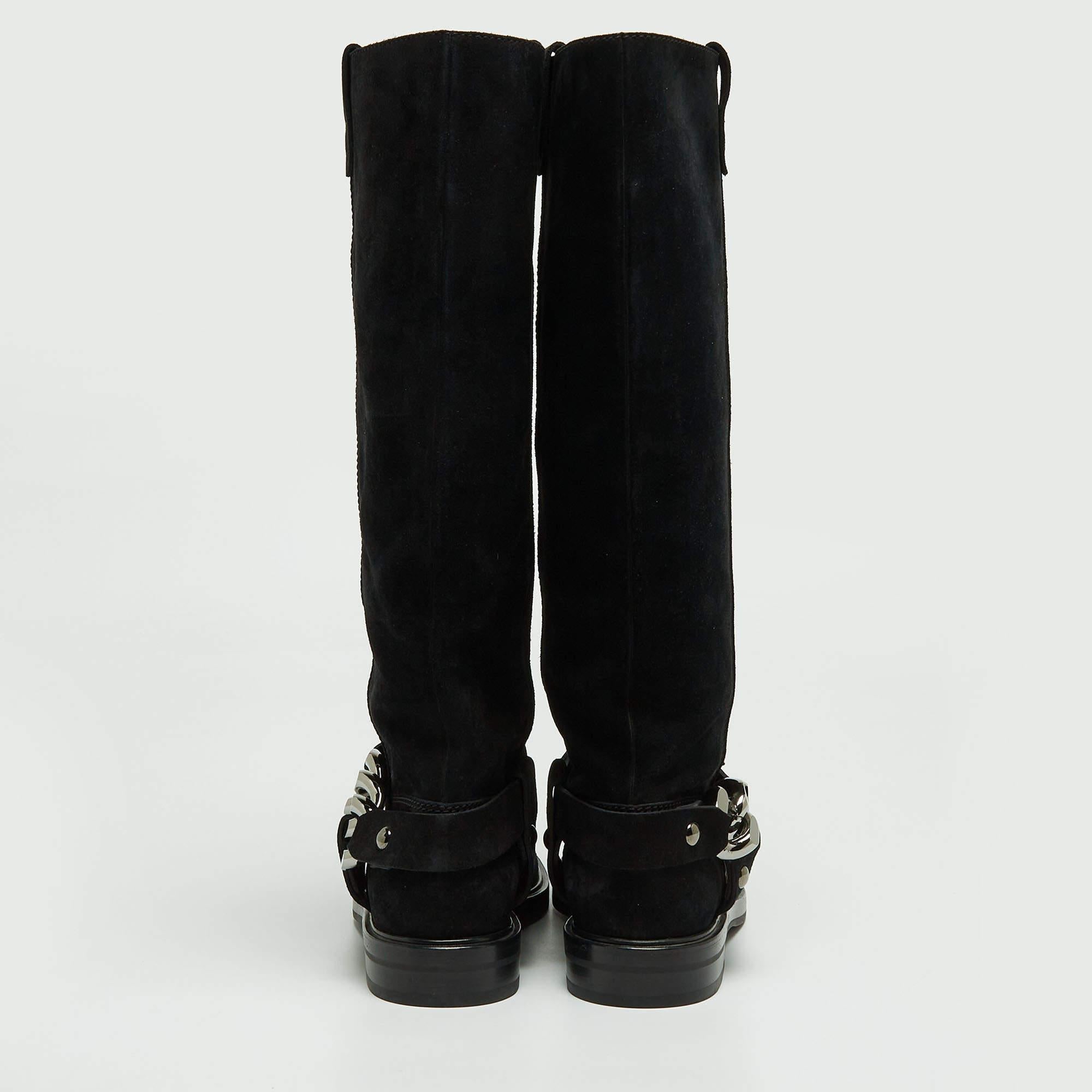 Casadei Black Suede Knee Length Boots Size 38.5 For Sale 3
