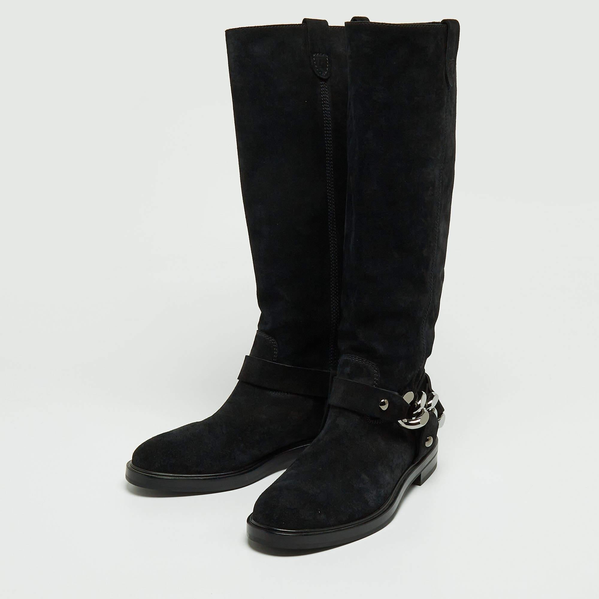 Casadei Black Suede Knee Length Boots Size 38.5 For Sale 4