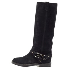 Casadei Black Suede Knee Length Boots Size 38.5