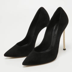 Casadei Black Suede Pearl Blade Pumps Size 36.5