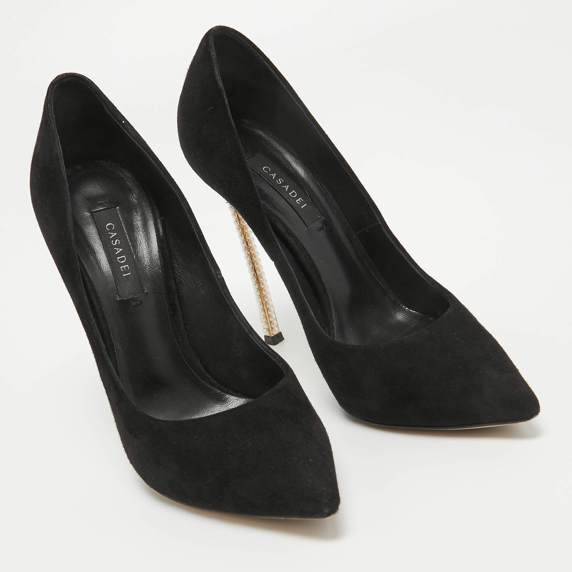 Women's Casadei Black Suede Pearl Blade Pumps Size 36.5